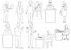 Business men and women black and white vector