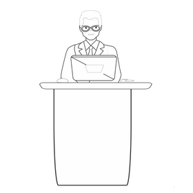 Afro American man working on laptop black and white clipart