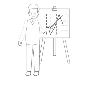 Man explaining graph chart black and white clipart