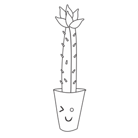 Cactus in a vase illustration black and white clipart