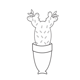 Cactus in a vase black and white clipart
