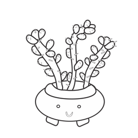 Cartoon cactus in a vase black and white clipart