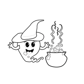 Halloween ghost cooking black and white clipart