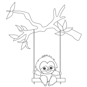 Free sloth on a swing black and white clipart