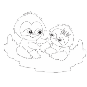 Cute sloths playing black and white clipart