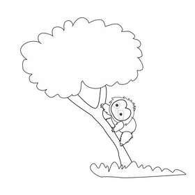 Cartoon sloth climbing up a tree black and white clipart
