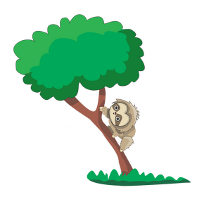 Cartoon sloth climbing up a tree clipart