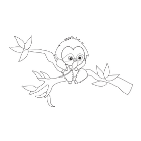 Sloth eating leaves drawing black and white clipart