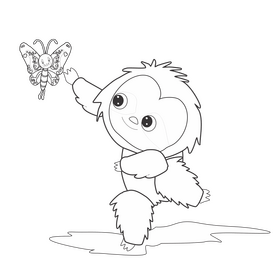 Sloth with butterfly black and white clipart