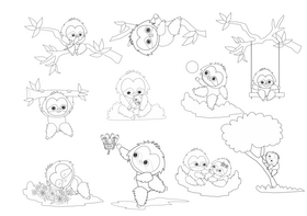 Cute sloths black and white vector