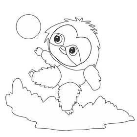 Sloth playing with ball illustration black and white clipart