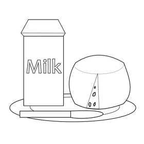 Breakfast with milk and cheese black and white clipart