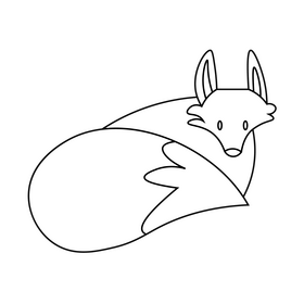 Fox sitting cartoon drawing black and white clipart