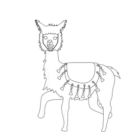 Baby llama walking black and white clipart