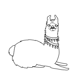 Cute llama sitting illustration black and white clipart