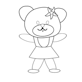 Cute teddy bear in skirt black and white clipart