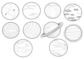 Solar System Planets black and white vector free download