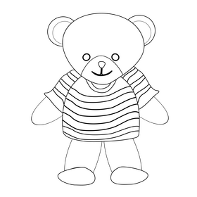 Teddy bear in stripped t shirt black and white clipart