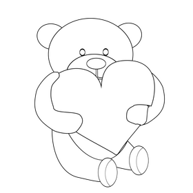 Teddy bear holding a heart black and white clipart