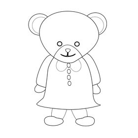 Teddy bear in dress black and white clipart
