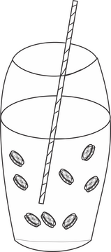 Cartoon banana juice on a glass black and white clipart