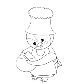 Cute penguin cooking black and white clipart