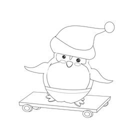 Cute penguin skating black and white clipart