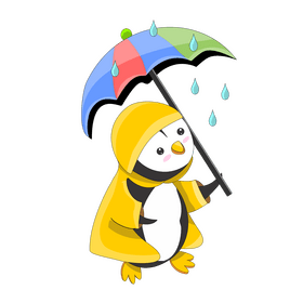 Cute penguin in the rain drawing clipart