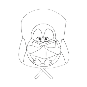 Penguin reading cartoon black and white clipart