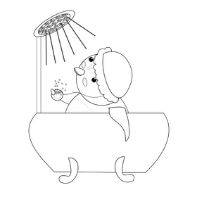 Free penguin having bath black and white clipart