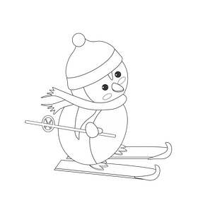 Cartoon penguin ice skating black and white clipart