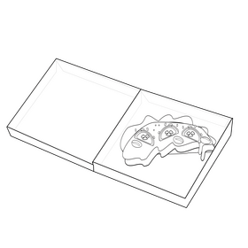 Half pizza in a box black and white clipart