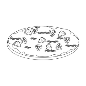 Dessert pizza with chocolate and strawberry black and white clipart
