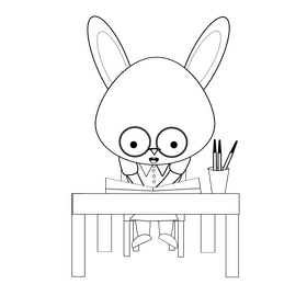 Cartoon rabbit at school black and white clipart