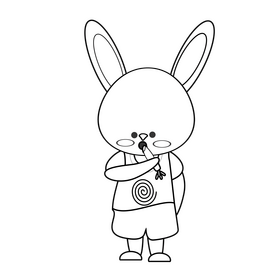 Free rabbit eating black and white clipart
