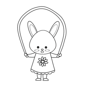 Rabbit jumping rope black and white clipart