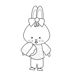 Cute rabbit going to bed black and white clipart