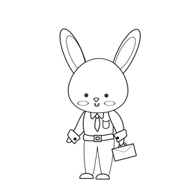 Free rabbit going to work black and white clipart