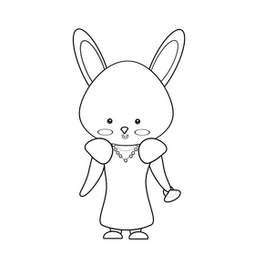 Cute rabbit in a dress black and white clipart