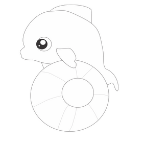 Baby dolphin playing with ball black and white clipart