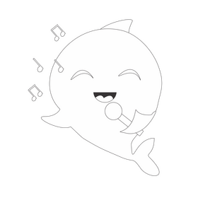 Cute dolphin singing illustration black and white clipart