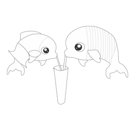 Dolphins on a date black and white clipart