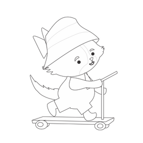 Free fox in a scooter black and white clipart