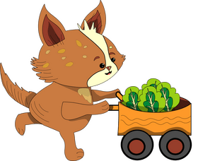 Cartoon fox working in the garden clipart