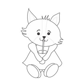 Fox drinking juice black and white clipart