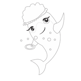 Cartoon dolphin washing hair black and white clipart