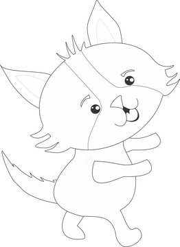 Cute fox walking black and white clipart