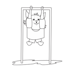 Fox exercising on horizontal bar black and white clipart
