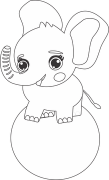 Circus elephant on a ball black and white clipart
