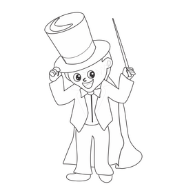 Cartoon magician in circus black and white clipart